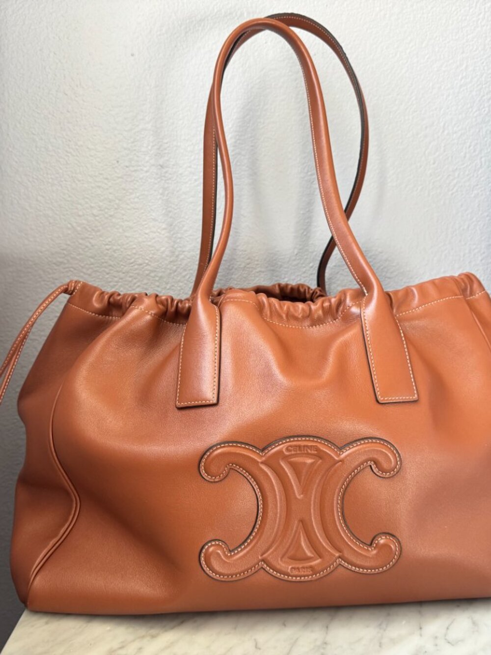 Celine Cabas Drawstring Cuir Triomphe Bag - Large